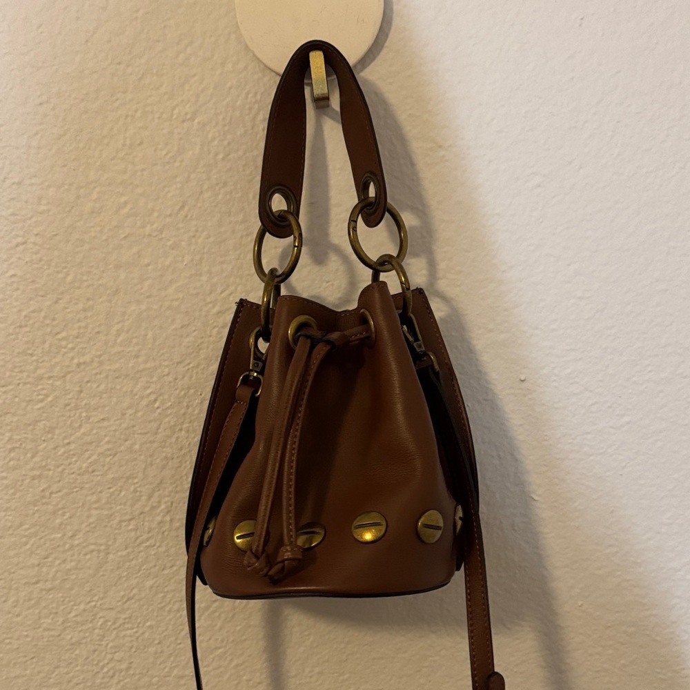 Stella Bianca Brown Genuine Leather Crossbody Barrel Bag MADE IN ITALY 🇮🇹